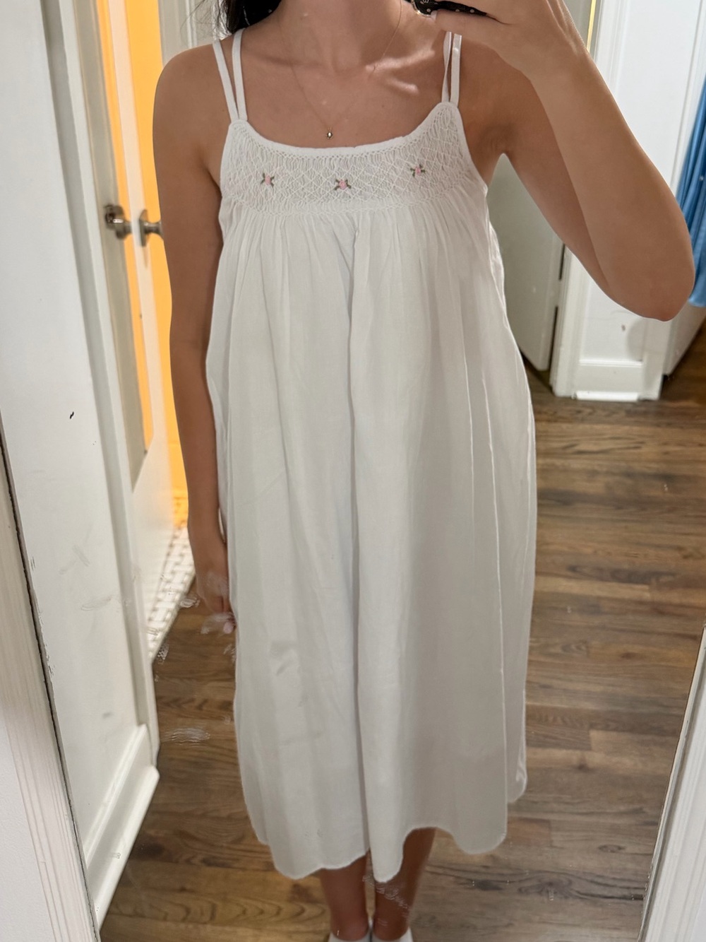 Women's White Smocked Cotton Sleepdress
